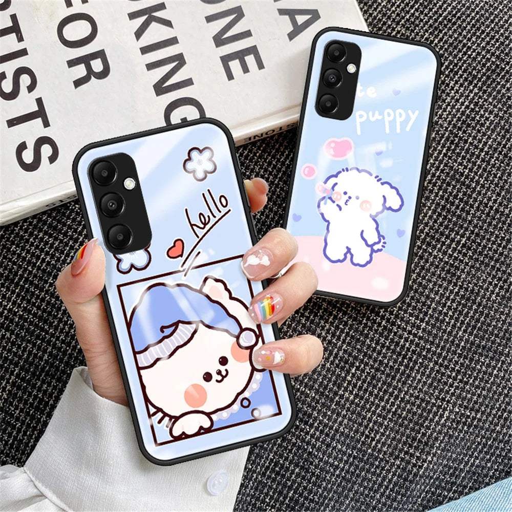 For Samsung Galaxy A55 5G Tempered Glass+PC+TPU Case Cartoon Pattern Phone Cover - Angel Cat - 4