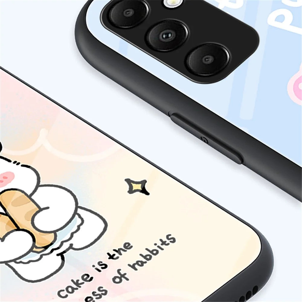 For Samsung Galaxy A55 5G Tempered Glass+PC+TPU Case Cartoon Pattern Phone Cover - Angel Cat - 7