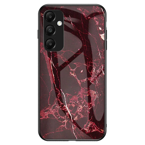 For Samsung Galaxy A55 5G Tempered Glass Back Case Marble Pattern Phone Cover - Blood Red Marble - 1
