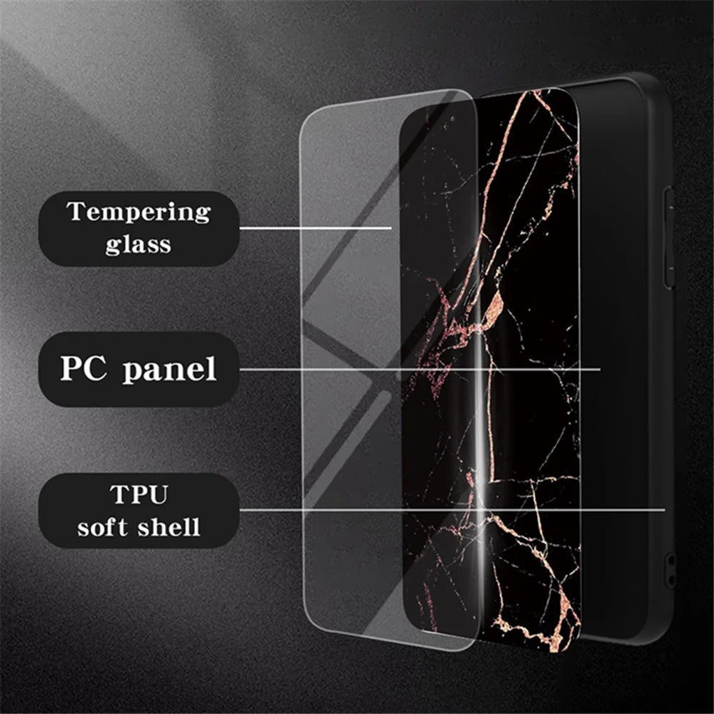 For Samsung Galaxy A55 5G Tempered Glass Back Case Marble Pattern Phone Cover - Blood Red Marble - 2