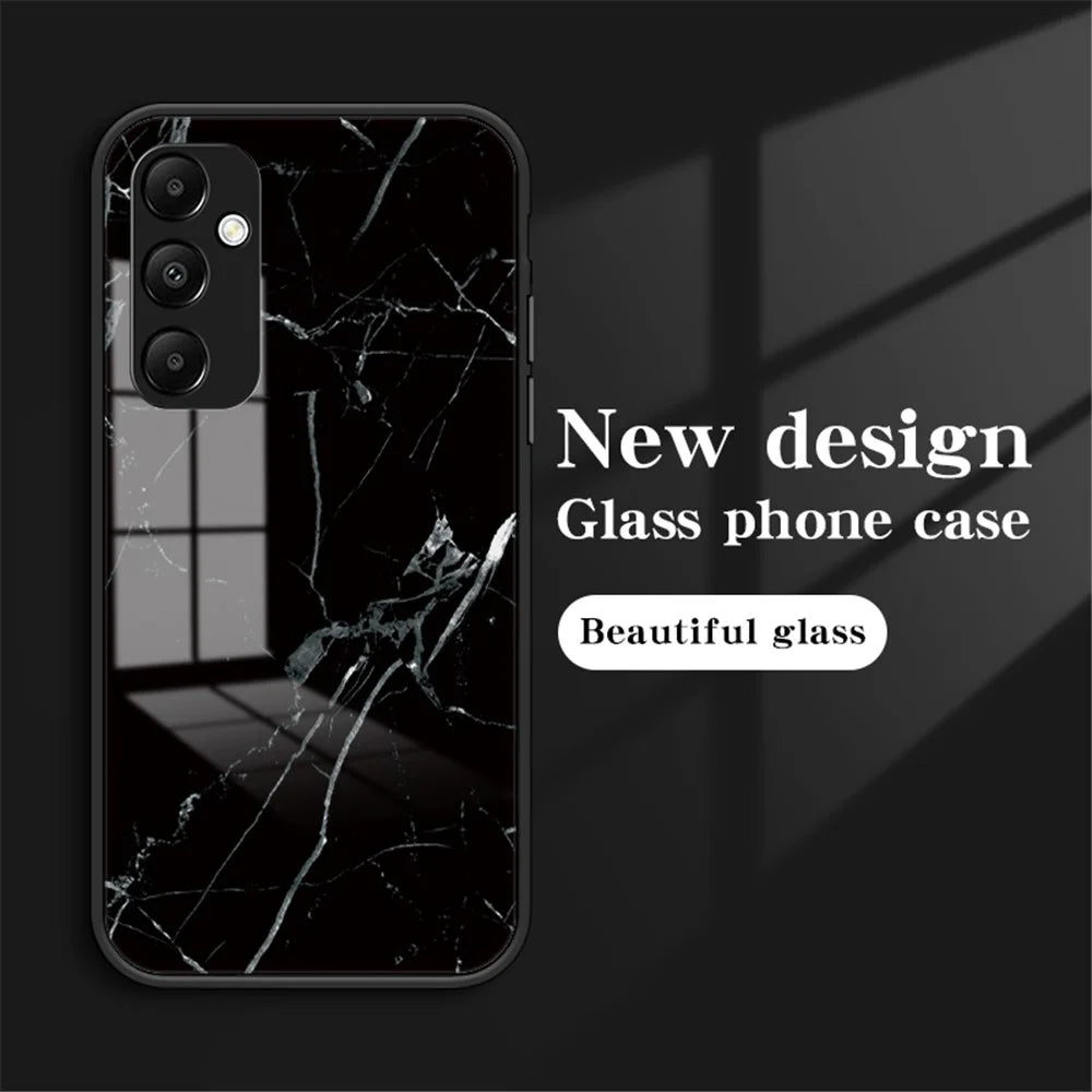 For Samsung Galaxy A55 5G Tempered Glass Back Case Marble Pattern Phone Cover - Blood Red Marble - 3