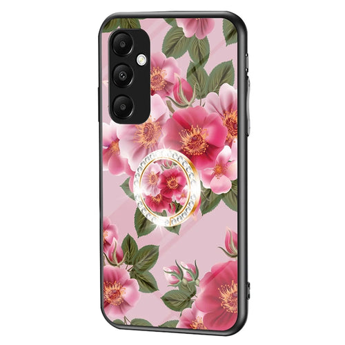 For Samsung Galaxy A55 5G Kickstand Case Flower Pattern Tempered Glass Cover - Glamorous Peony - 1