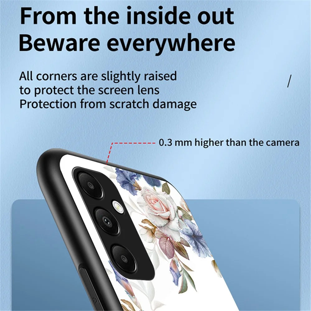 For Samsung Galaxy A55 5G Kickstand Case Flower Pattern Tempered Glass Cover - Glamorous Peony - 4