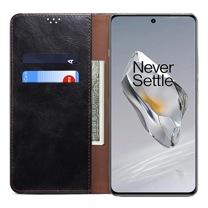 For OnePlus Ace 3 5G / 12R 5G Case Waxy Crazy Horse Texture PU Leather Cover Phone Wallet - Black - 2
