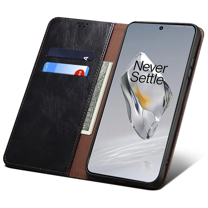 For OnePlus Ace 3 5G / 12R 5G Case Waxy Crazy Horse Texture PU Leather Cover Phone Wallet - Black - 4