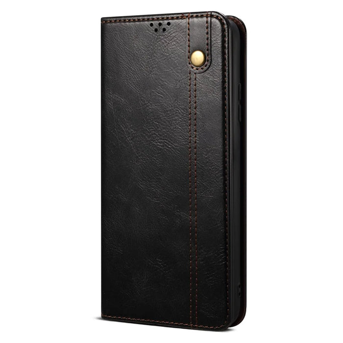 For OnePlus Ace 3 5G / 12R 5G Case Waxy Crazy Horse Texture PU Leather Cover Phone Wallet - Black - 6