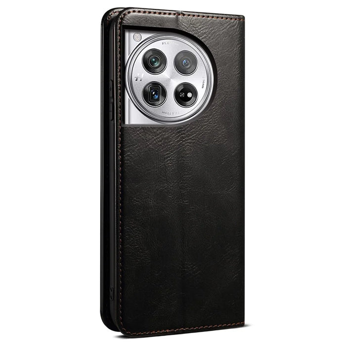For OnePlus Ace 3 5G / 12R 5G Case Waxy Crazy Horse Texture PU Leather Cover Phone Wallet - Black - 7