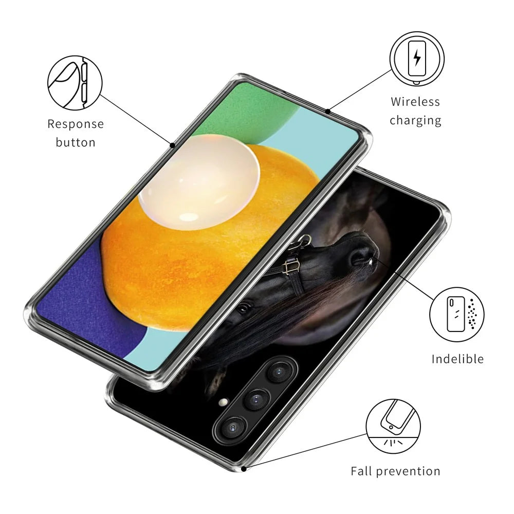 For Samsung Galaxy A25 5G (Global) (161.0 x 76.5 x 8.3mm) Case Pattern Printing TPU Phone Cover - Black Horse Prince - 3