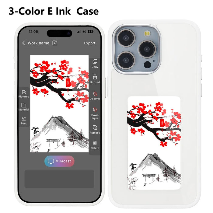 3-Color E Ink Display Phone Case for iPhone 15 Pro NFC Personalize Your Image - White - 1