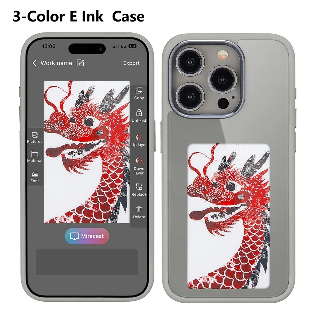 Customizable 3-Color E Ink Case for iPhone 14 Pro Max -  Easily Customize with NFC - Grey - 1