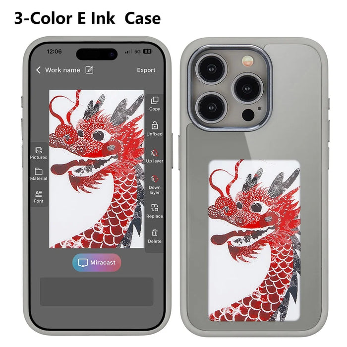 3-Color E Ink Case Phone Case for iPhone 14 Pro - Style It Your Way with NFC - Grey - 1