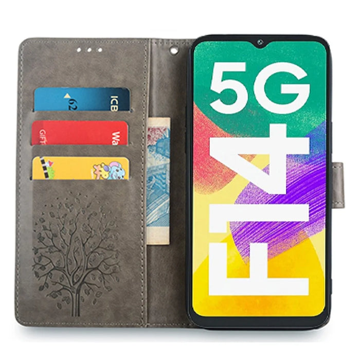 For Samsung Galaxy F14 5G Case Imprinted Deer Tree Pattern Protective Cover with Wrist Strap - Grey - 2