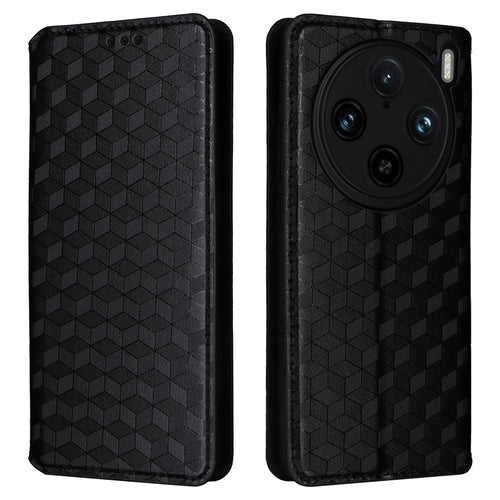 For vivo X100 Pro 5G Case Magnetic Closure Wallet Phone Protector Rhombus Pattern - Black - 1