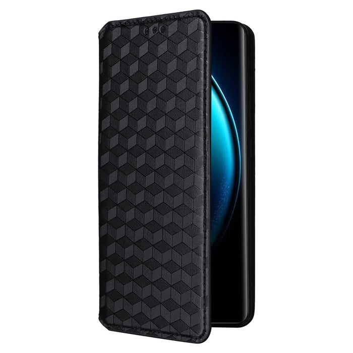 For vivo X100 Pro 5G Case Magnetic Closure Wallet Phone Protector Rhombus Pattern - Black - 5
