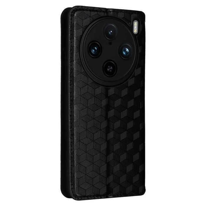 For vivo X100 Pro 5G Case Magnetic Closure Wallet Phone Protector Rhombus Pattern - Black - 6