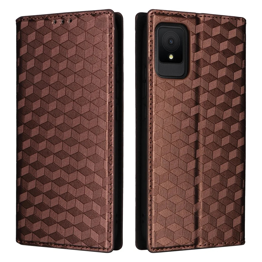 For TCL 502 Magnetic Case Leather Anti-scratch Flip Stand Phone Cover - Brown - 1