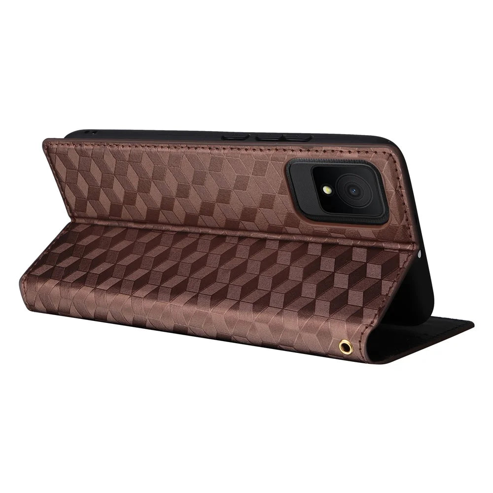 For TCL 502 Magnetic Case Leather Anti-scratch Flip Stand Phone Cover - Brown - 4