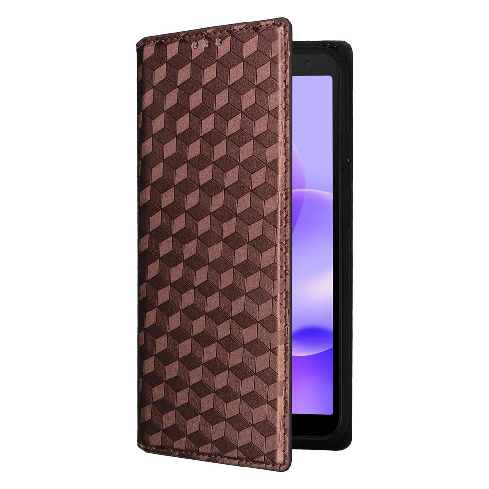 For TCL 502 Magnetic Case Leather Anti-scratch Flip Stand Phone Cover - Brown - 5