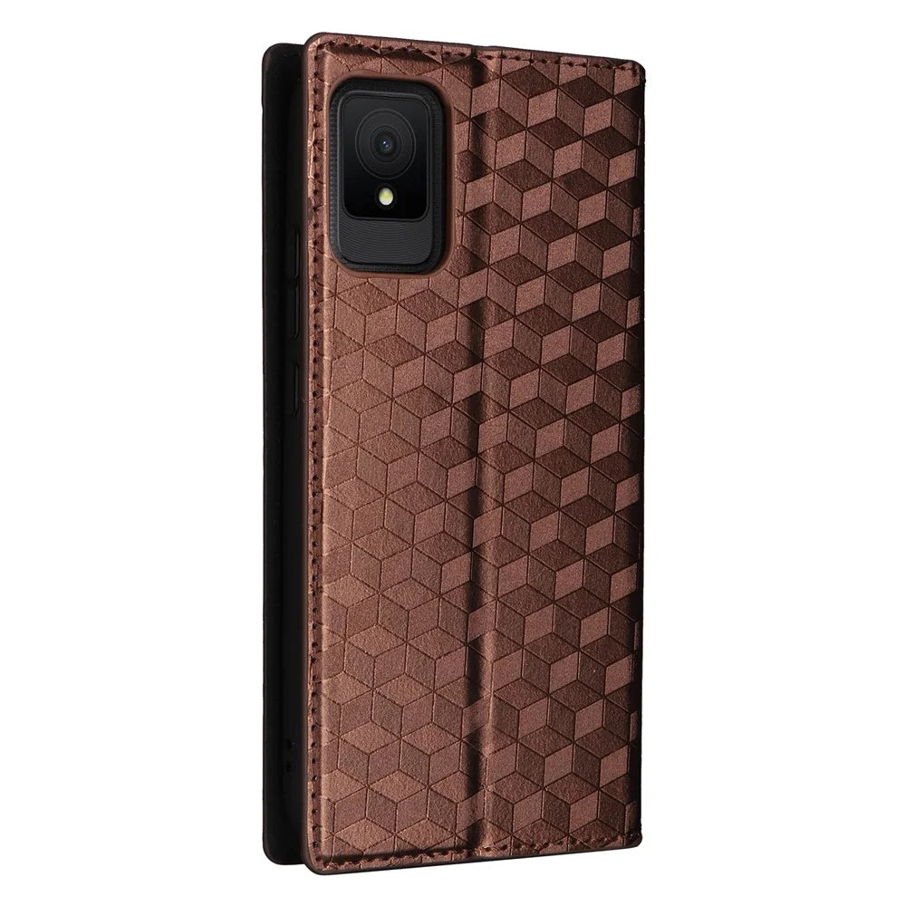 For TCL 502 Magnetic Case Leather Anti-scratch Flip Stand Phone Cover - Brown - 6
