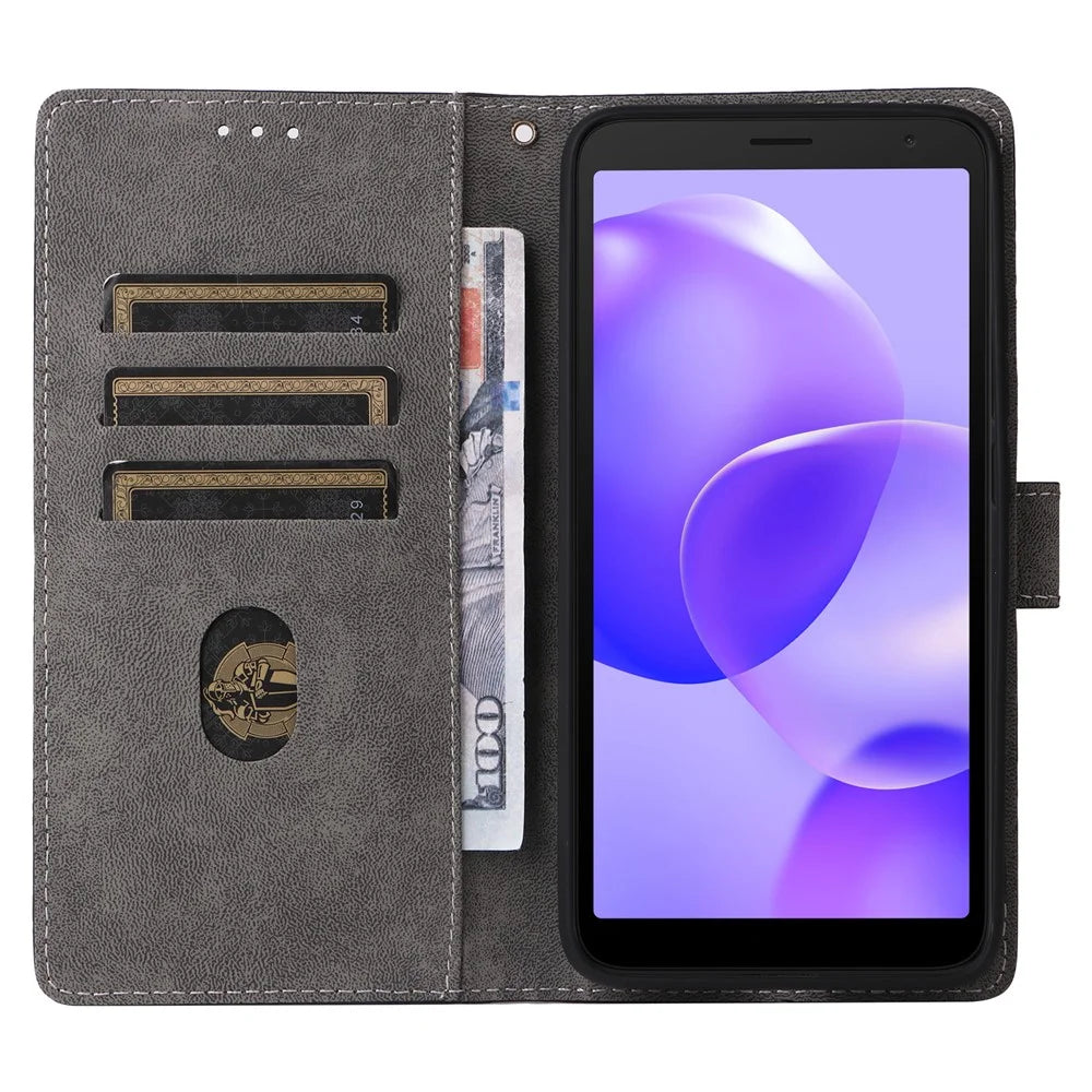 For TCL 502 Case RFID Blocking Drop-proof Wallet Phone Cover with Handy Strap - Black - 2