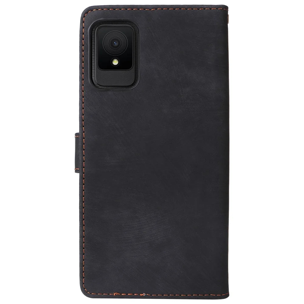 For TCL 502 Case RFID Blocking Drop-proof Wallet Phone Cover with Handy Strap - Black - 7