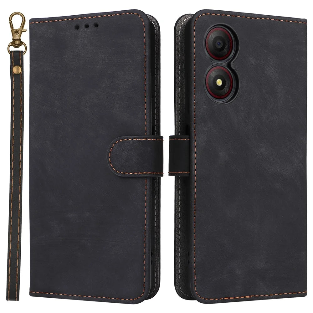 For ZTE Blade A34 Case with Wrist Strap RFID Blocking Shock Absorbing Cover - Black - 1