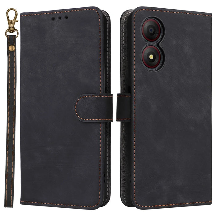 For ZTE Blade A34 Case with Wrist Strap RFID Blocking Shock Absorbing Cover - Black - 1