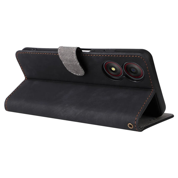 For ZTE Blade A34 Case with Wrist Strap RFID Blocking Shock Absorbing Cover - Black - 4