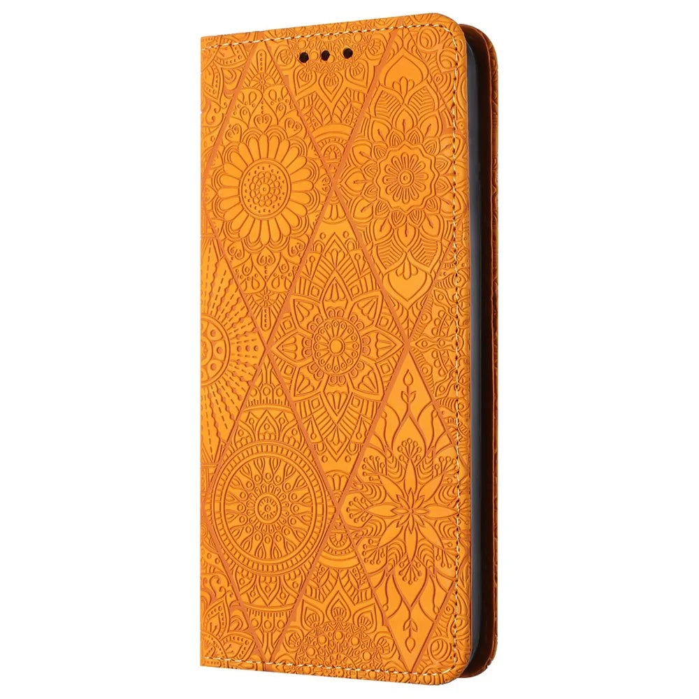 For Samsung Galaxy A25 5G (Global) (161.0 x 76.5 x 8.3mm) Magnetic Case Imprinted Leather Stand Cover - Yellow - 6