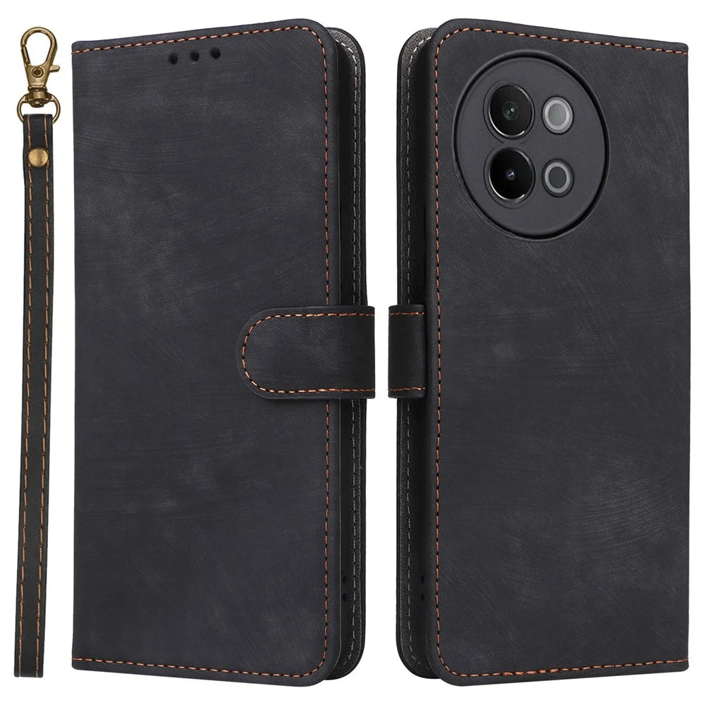For vivo S18e 5G Leather Phone Case RFID Blocking Shockproof Flip Cover - Black - 1