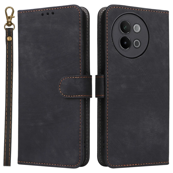 For vivo S18e 5G Leather Phone Case RFID Blocking Shockproof Flip Cover - Black - 1
