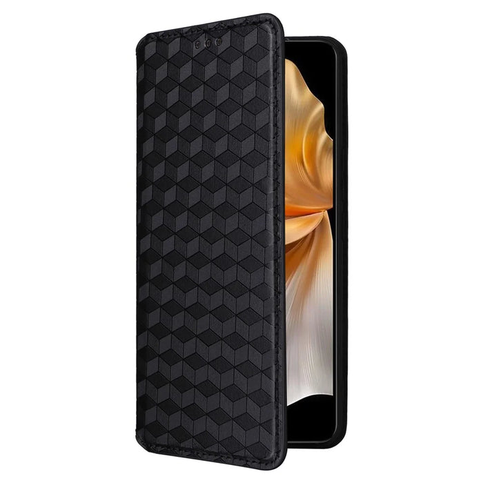 For vivo S18e 5G Leather Case Magnetic Closure Phone Cover Rhombus Pattern - Black - 5