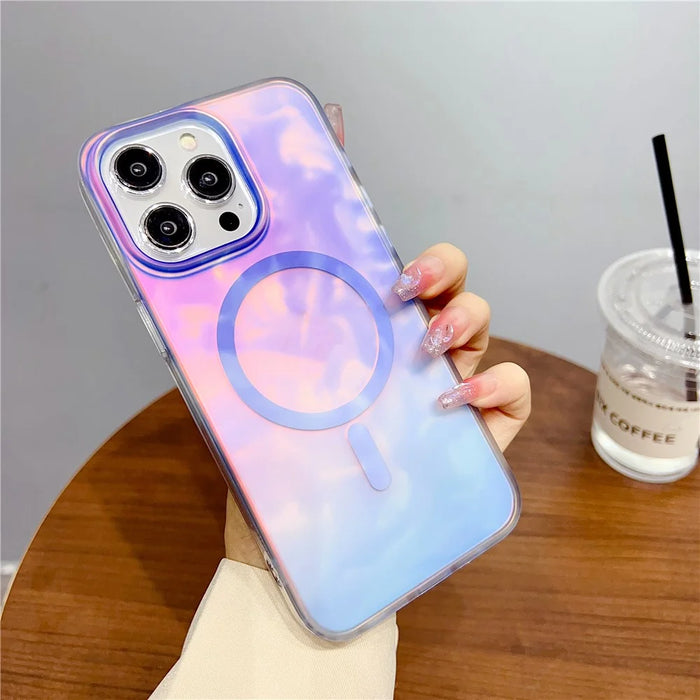 For iPhone 14 Pro Max Case Compatible with MagSafe Ink Painting IMD Phone Cover - Blue - 6