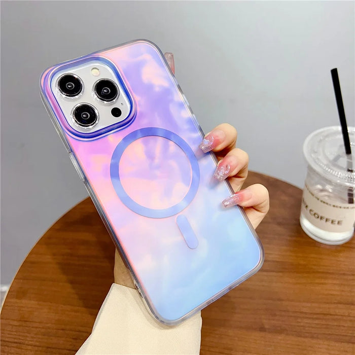 For iPhone 15 Pro Max Ink Painting Gradient Case PC+TPU Magnetic Phone Cover - Blue - 6