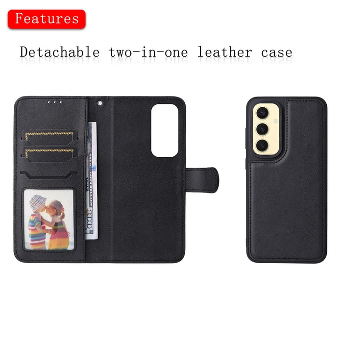 For Samsung Galaxy S25 / S24 Case 2 in 1 Detachable Magnetic Leather Wallet Mobile Cover with Strap - Black - 2