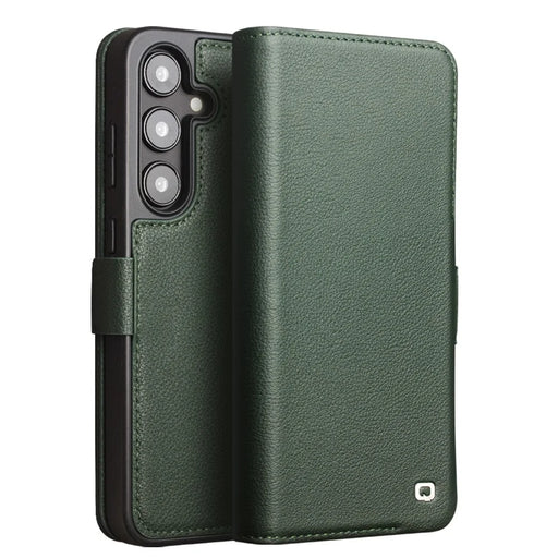 QIALINO For Samsung Galaxy S24 Magnetic Case Genuine Cow Leather Drop-proof Cover - Green - 1