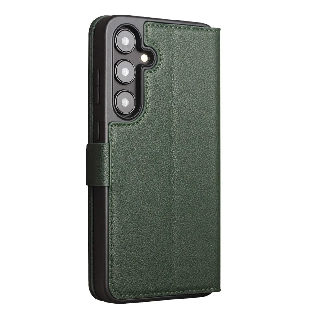 QIALINO For Samsung Galaxy S24 Magnetic Case Genuine Cow Leather Drop-proof Cover - Green - 4