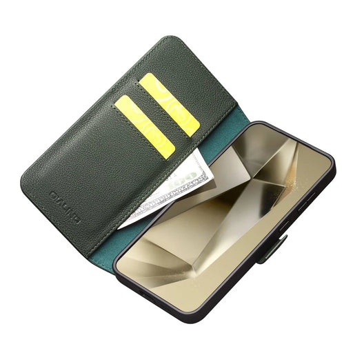 QIALINO For Samsung Galaxy S24+ Magnetic Case Genuine Cow Leather+TPU Anti-drop Cover - Green - 2