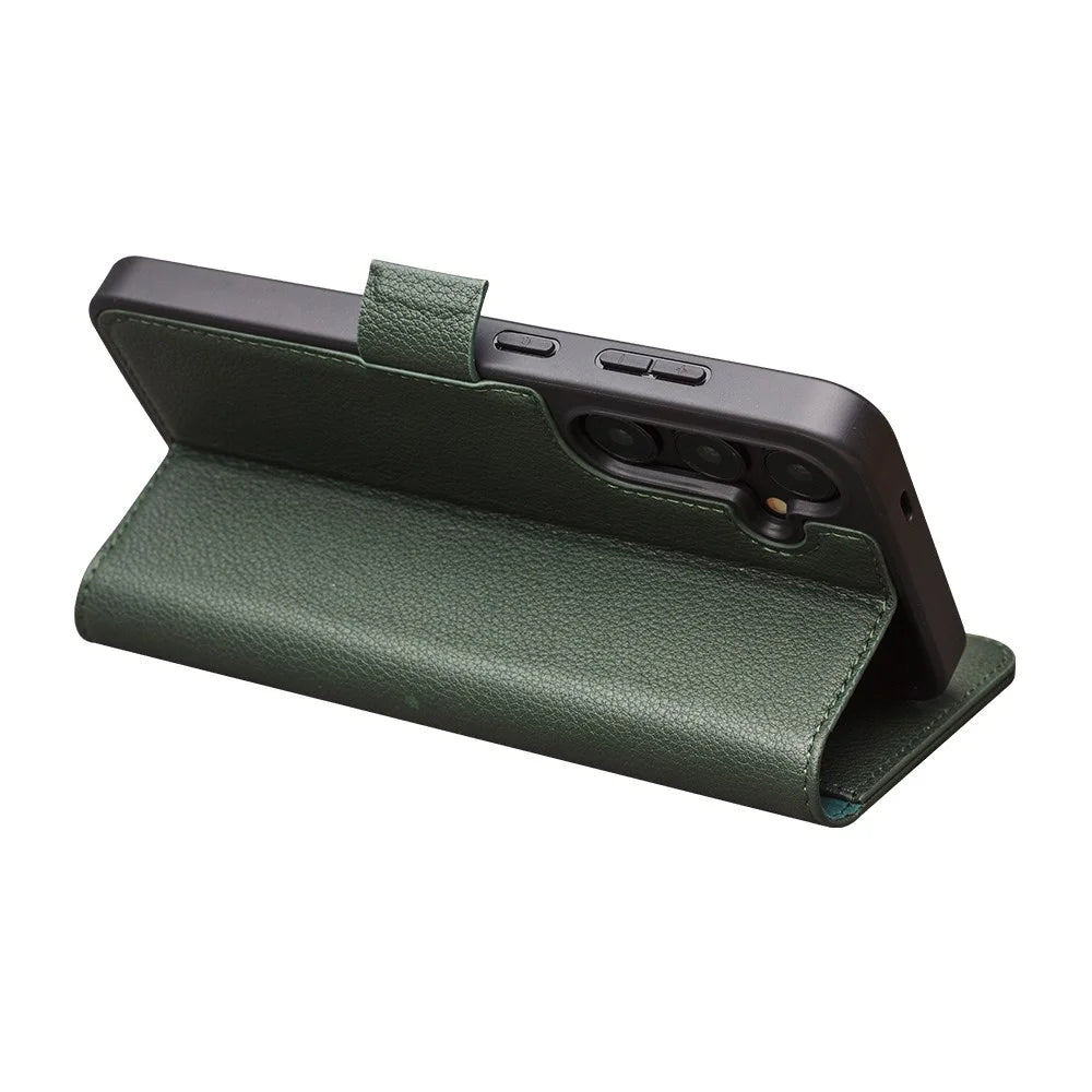 QIALINO For Samsung Galaxy S24+ Magnetic Case Genuine Cow Leather+TPU Anti-drop Cover - Green - 3