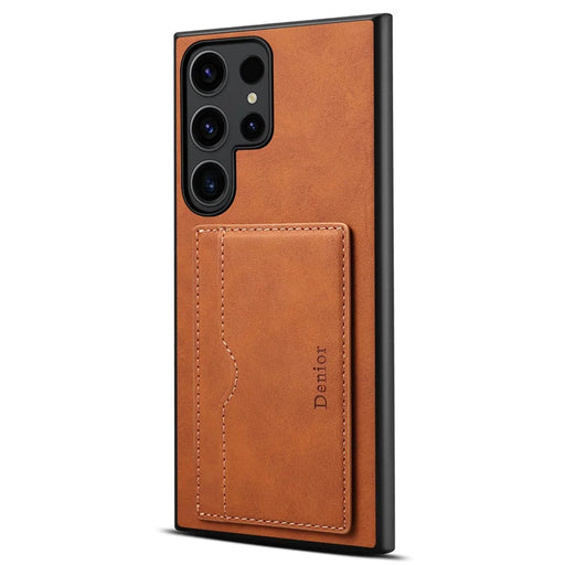 DENIOR For Samsung Galaxy S23 Ultra Magnetic Case Retro Card Holder Kickstand Back Shell - Brown - 1