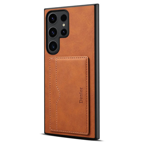 DENIOR For Samsung Galaxy S24 Ultra Cell Phone Case Vintage Texture Shell with Card Holder Kickstand - Brown - 1