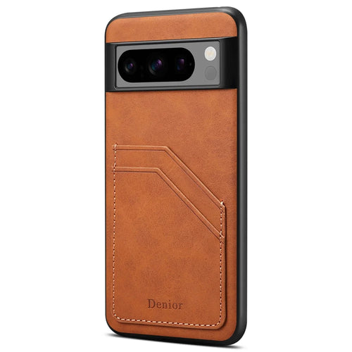 DENIOR For Google Pixel 8 Pro Cell Phone Case Retro Dual Card Slots Back Shell - Brown - 1