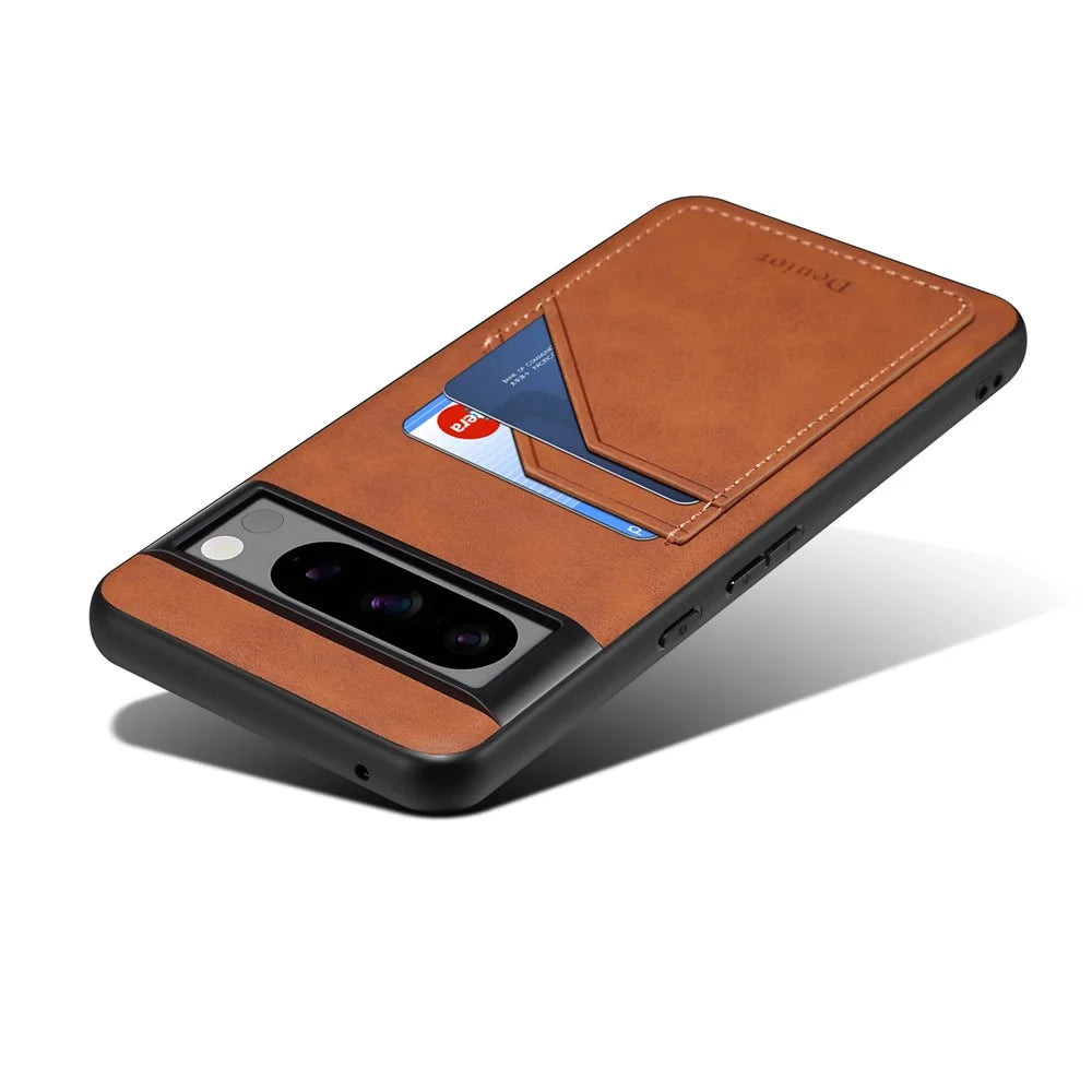 DENIOR For Google Pixel 8 Pro Cell Phone Case Retro Dual Card Slots Back Shell - Brown - 3