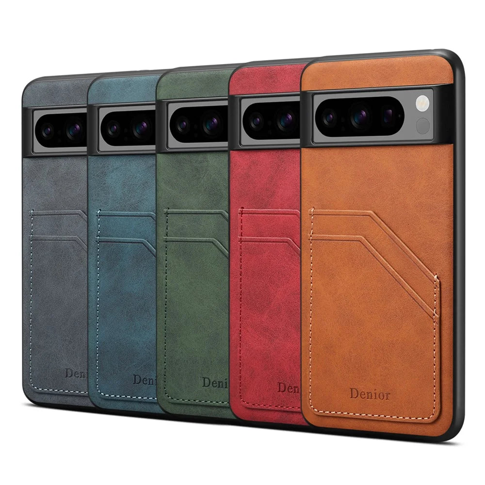 DENIOR For Google Pixel 8 Pro Cell Phone Case Retro Dual Card Slots Back Shell - Brown - 5
