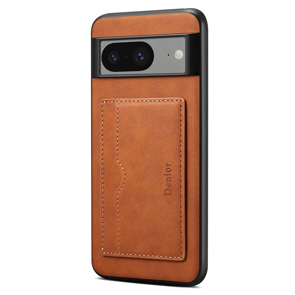 DENIOR For Google Pixel 8 Case Retro Leather+TPU+PC Card Holder Phone Cover - Brown - 1