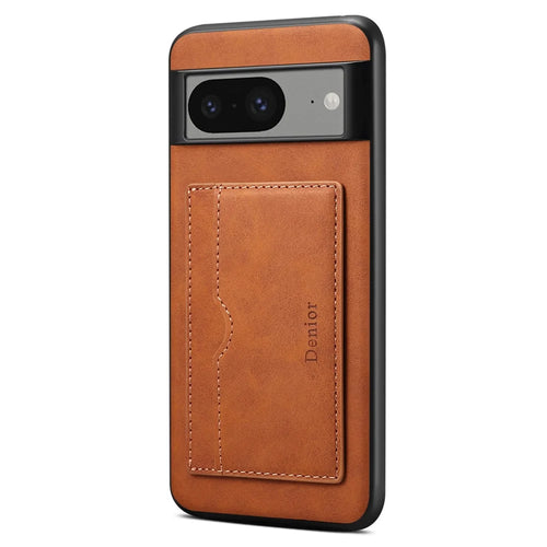 DENIOR For Google Pixel 8 Case Retro Leather+TPU+PC Card Holder Phone Cover - Brown - 1