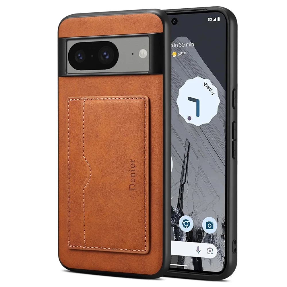 DENIOR For Google Pixel 8 Case Retro Leather+TPU+PC Card Holder Phone Cover - Brown - 4
