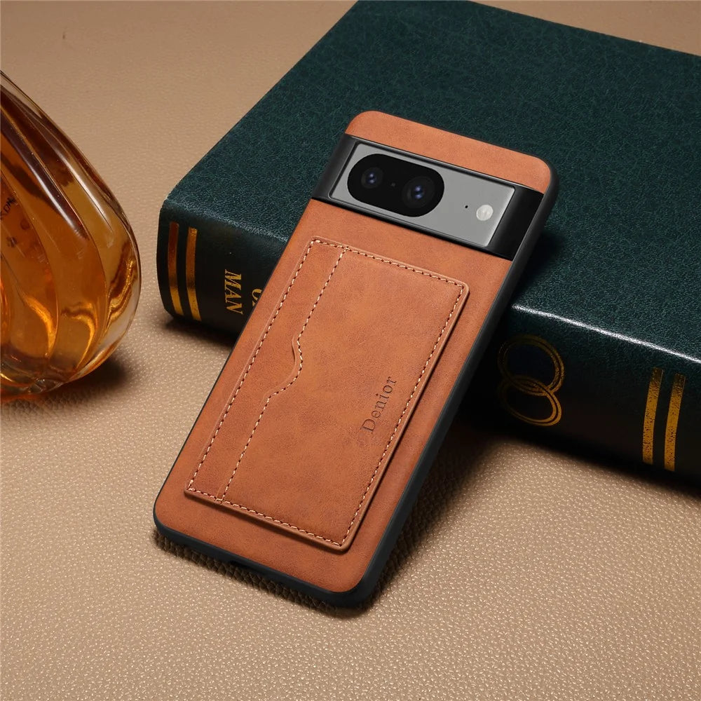 DENIOR For Google Pixel 8 Case Retro Leather+TPU+PC Card Holder Phone Cover - Brown - 5