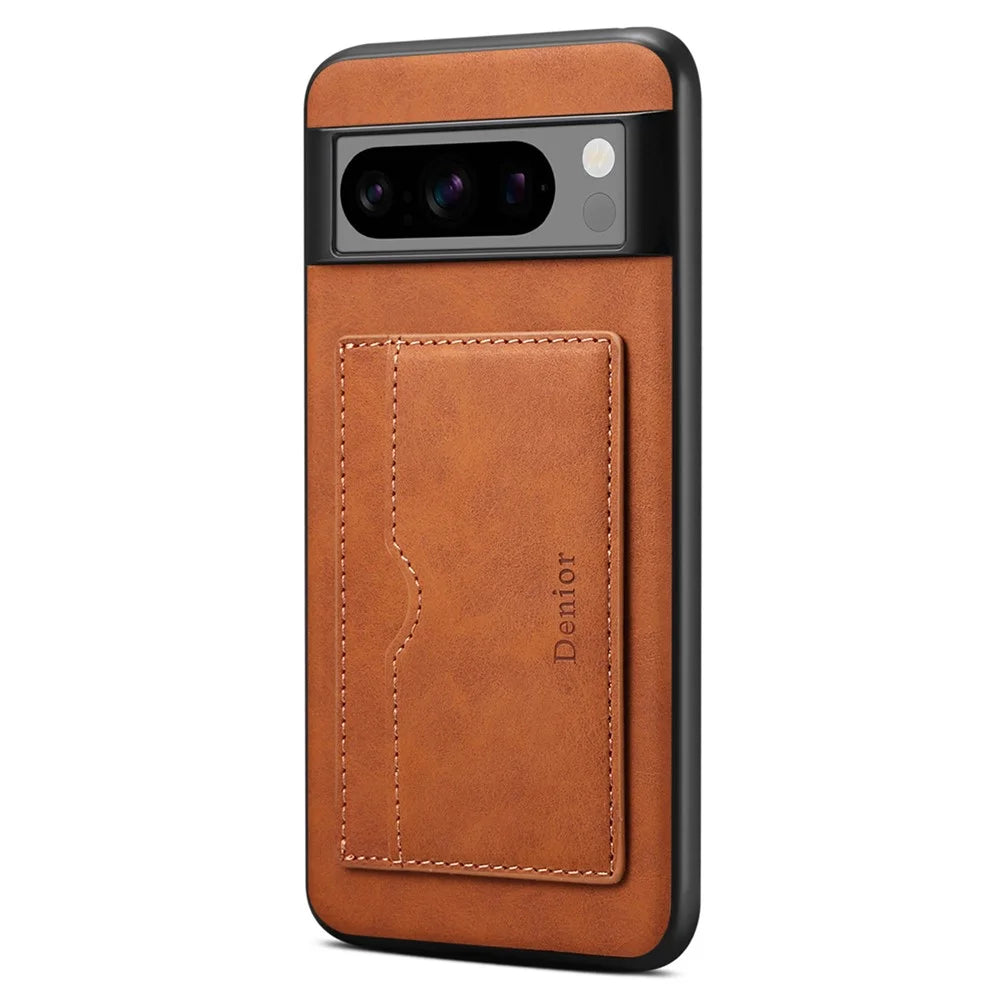 DENIOR For Google Pixel 8 Pro Case Leather+TPU+PC Kickstand Protective Cover - Brown - 1
