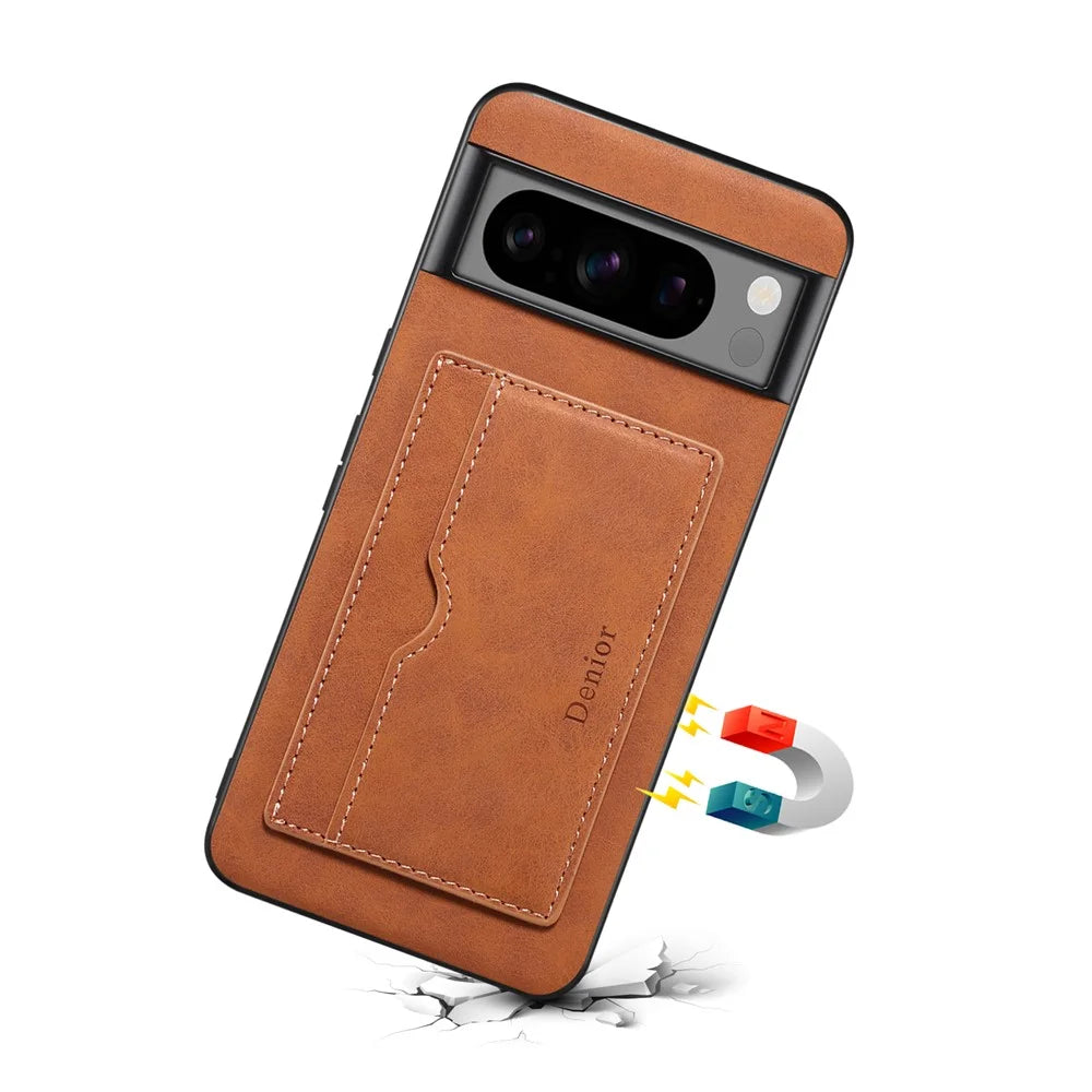 DENIOR For Google Pixel 8 Pro Case Leather+TPU+PC Kickstand Protective Cover - Brown - 2